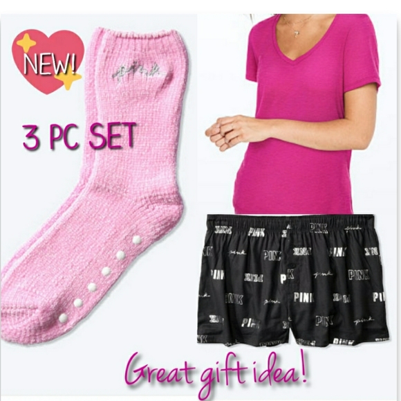 PINK Victoria's Secret Other - 3 PC SET VS PINK SLEEP BOXY, SHIRT & SOCKS